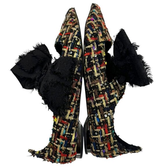 Zara Multicolor Tweed Pointed Flats Black Frayed Bow Women's Size EU 37/US 6.5 - Picture 9 of 16